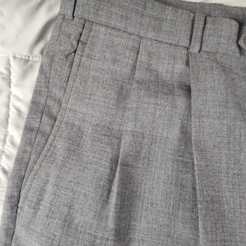 Vintage Cordovan & Grey Wool Dress Pants 40 Gray Pleated Front RN55563